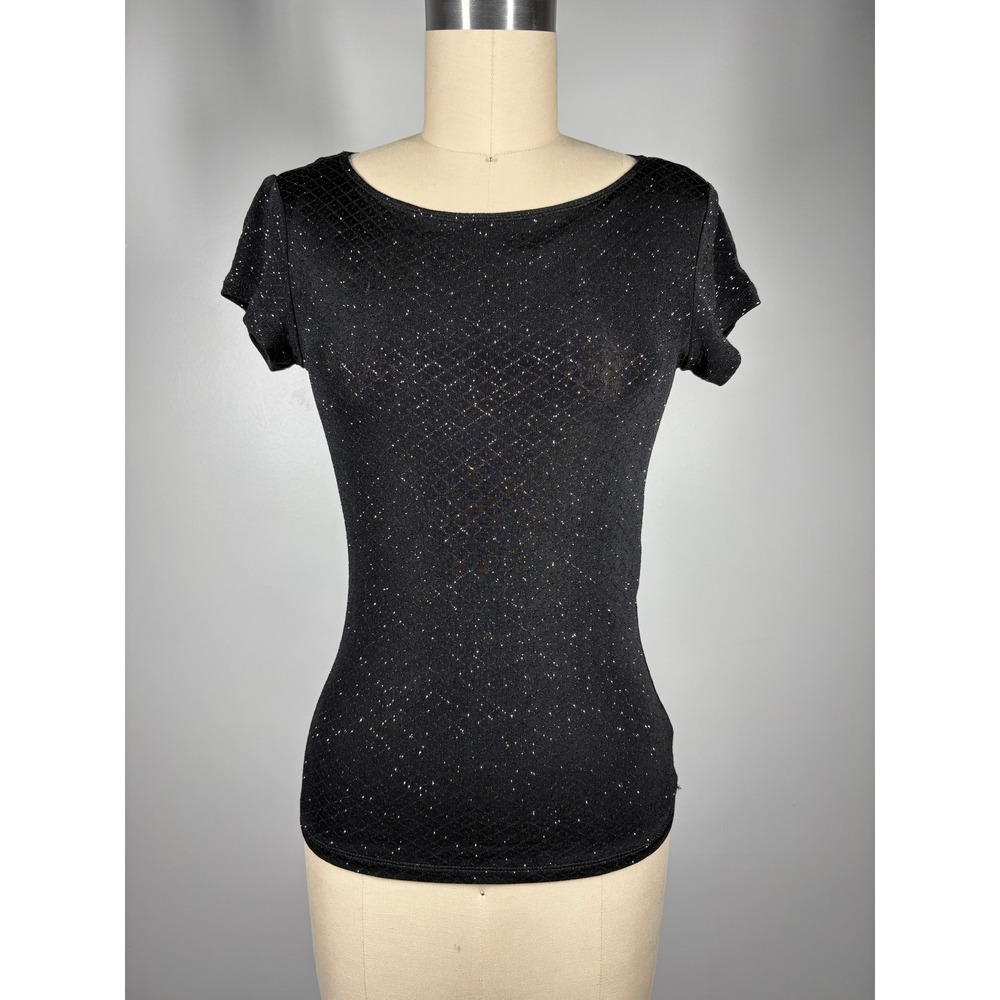 Vintage Y2K Stretchy Glittery Top Small Black Sparkle Whimsigoth 90s Onyx Nite - Picture 2 of 8